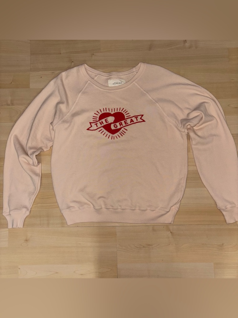 The Great Shrunken Graphic Heart Sweatshirt Sz 1(Small) Whisper Pink 100% Cotton - Picture 3 of 11